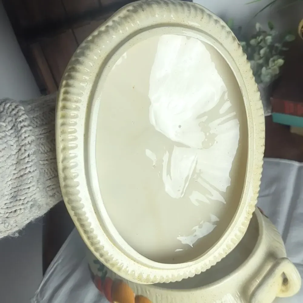 Vintage Storybook Mushroom Covered Serving Dish Large Folk Art Whimsical